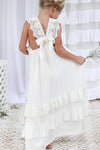 Boho Ivory Chiffon Long Flower Girl Dress