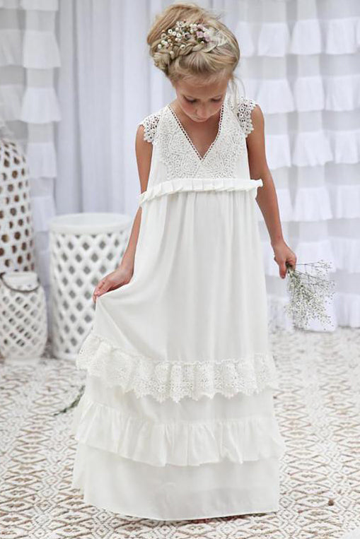 Boho Ivory Chiffon Long Flower Girl Dress FancyVestido Boho Ivory Chiffon Long Flower Girl Dress FancyVestido
