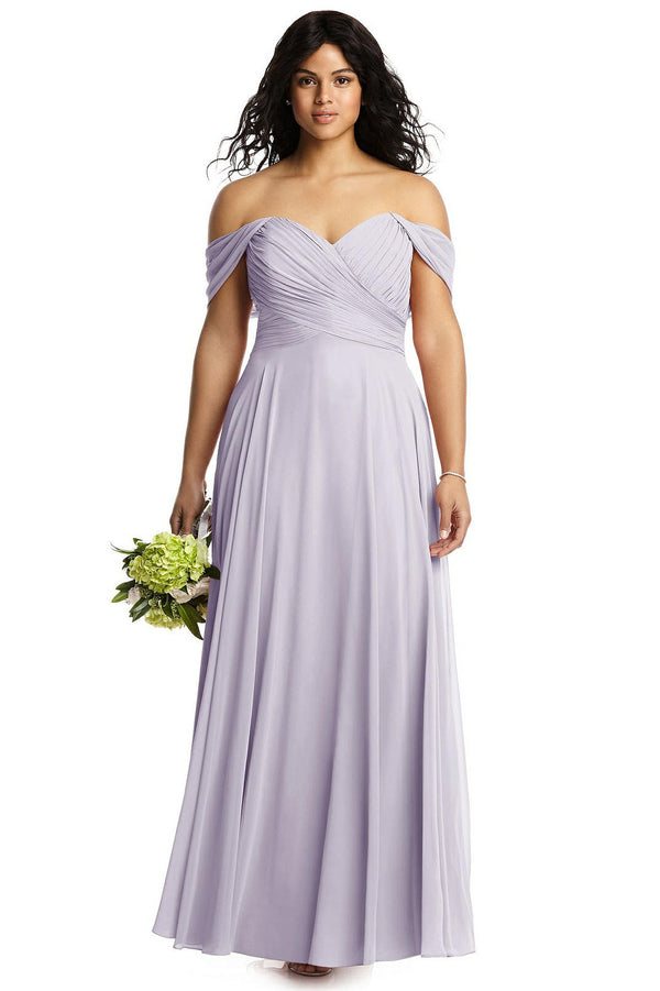 Boho Off the Shoulder Ivory Pleated Chiffon Bridesmaid Dress