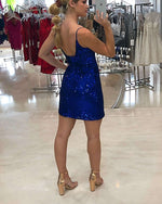 Sparkle V-Neck Straps Royal Blue Short Party Dress