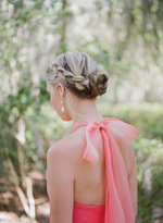 Halter Coral High Low Bridesmaid Dress