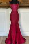 Elegant Straps Mermaid Red Long Prom Dress
