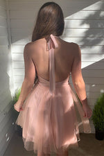 Blush Deep V-Neck Tulle Short Homecoming Dress