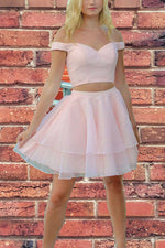 Princess Two Piece Short Pink Homecoming Dress with Pockets