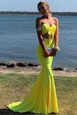 Two Piece Sweetheart Mermaid Yellow Prom Dress