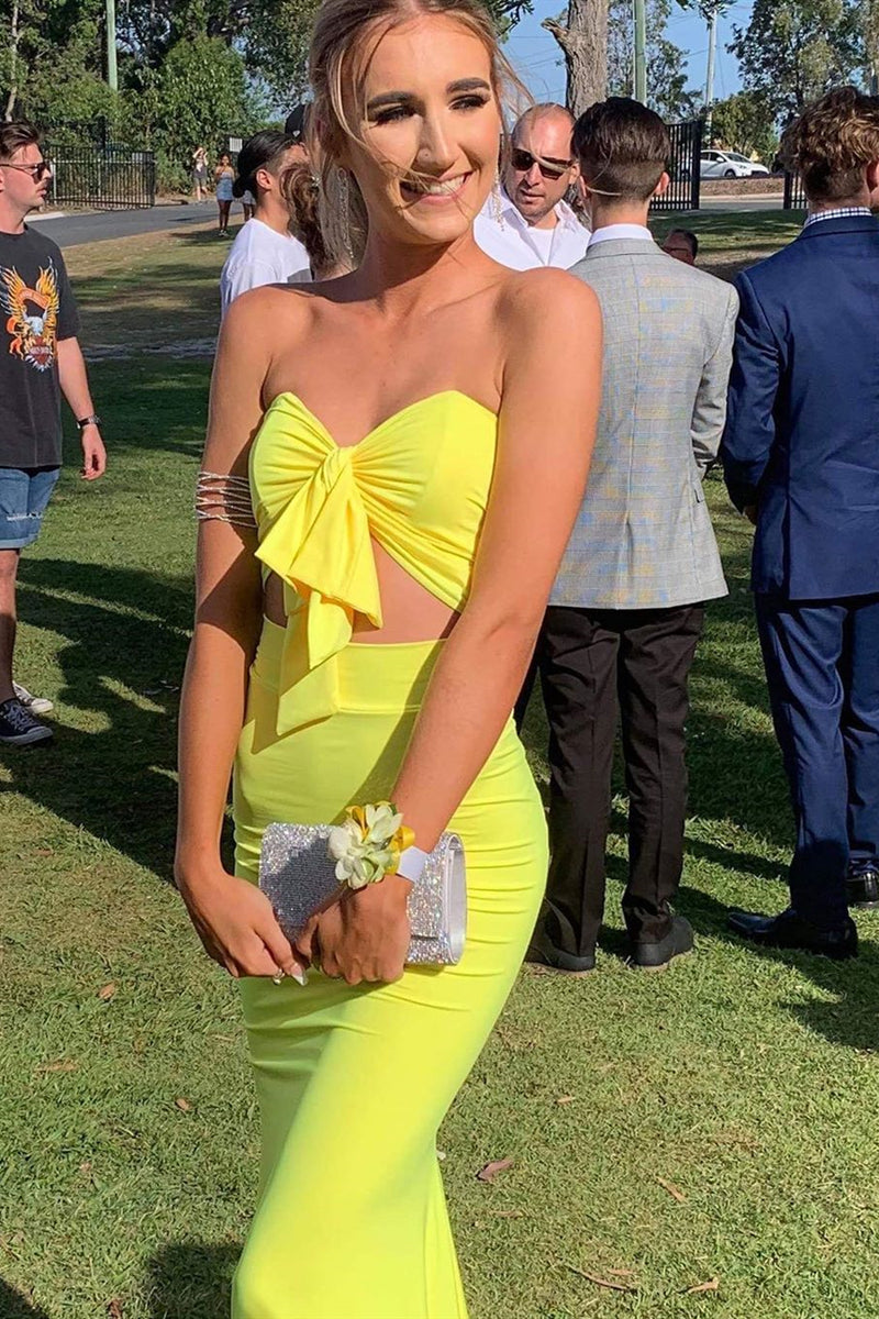 Two Piece Sweetheart Mermaid Yellow Prom Dress