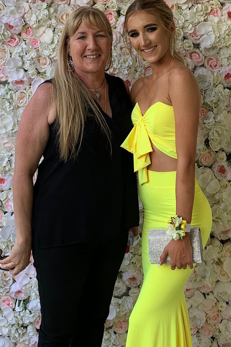 Two Piece Sweetheart Mermaid Yellow Prom Dress