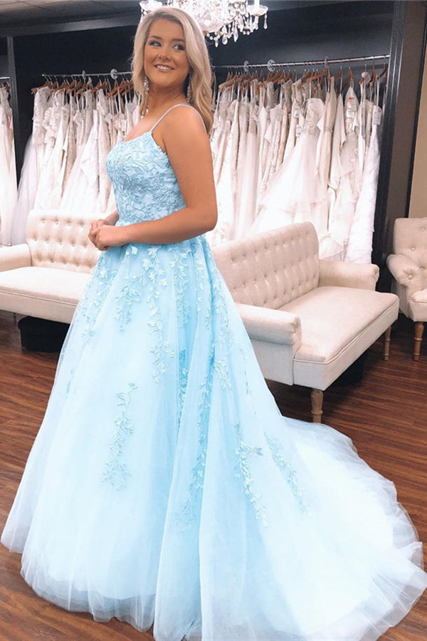 A-line Straps Long Nude Lace Prom Dress with Lace-Up FancyVestido A-line Straps Long Nude Lace Prom Dress with Lace-Up FancyVestido