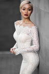 Off Shoulder Mermaid Long Sleeves Lace Party Dress
