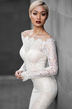 Off Shoulder Mermaid Long Sleeves Lace Party Dress
