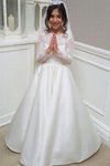 Long Sleeves V Back Floor Length Flower Girl Dress