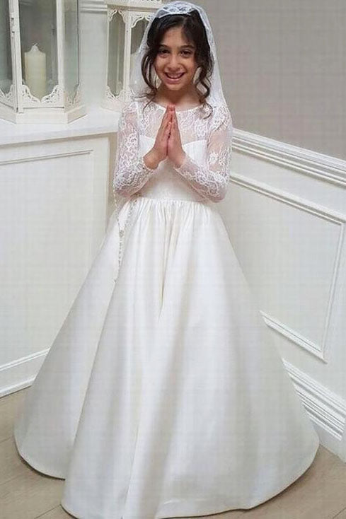 fitted lace wedding dress Boho Flower Girl Dress Long Sleeves Lace Briddesmaid Dress for Girls —  Bridelily