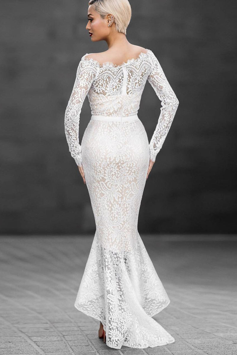 Off Shoulder Mermaid Long Sleeves Lace Party Dress
