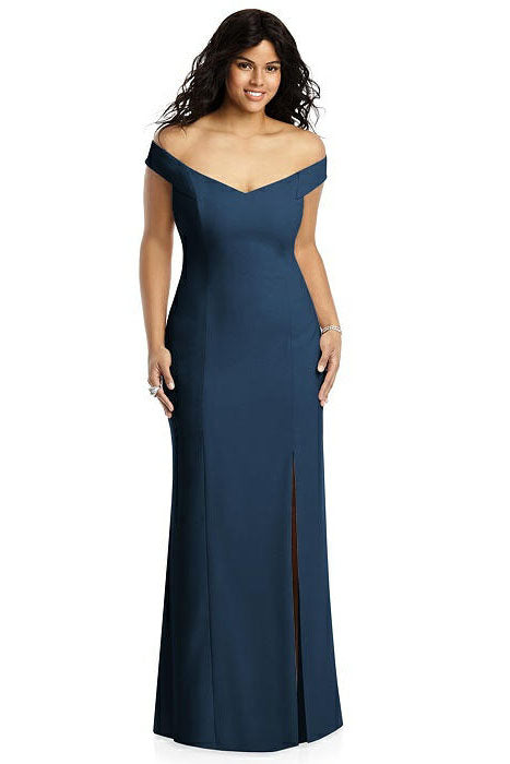 Off the Shoulder Mermaid Light Blue Bridesmaid Dress with Split