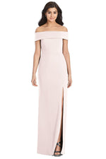 Sheath Off Shoulder Pink Bridesmaid Dress with Slit