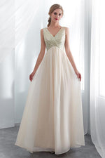 A-Line Champagne Sequins Long Prom Dress