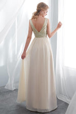 A-Line Champagne Sequins Long Prom Dress