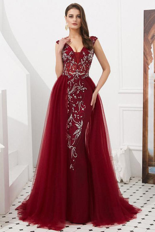 Elegant Grey Beaded Long Prom Dress with Open Back