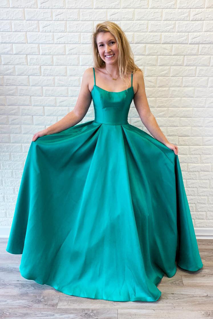 turquoise satin prom dress Sheath Silk Satin Beaded Prom Dresses With Slit, MP960