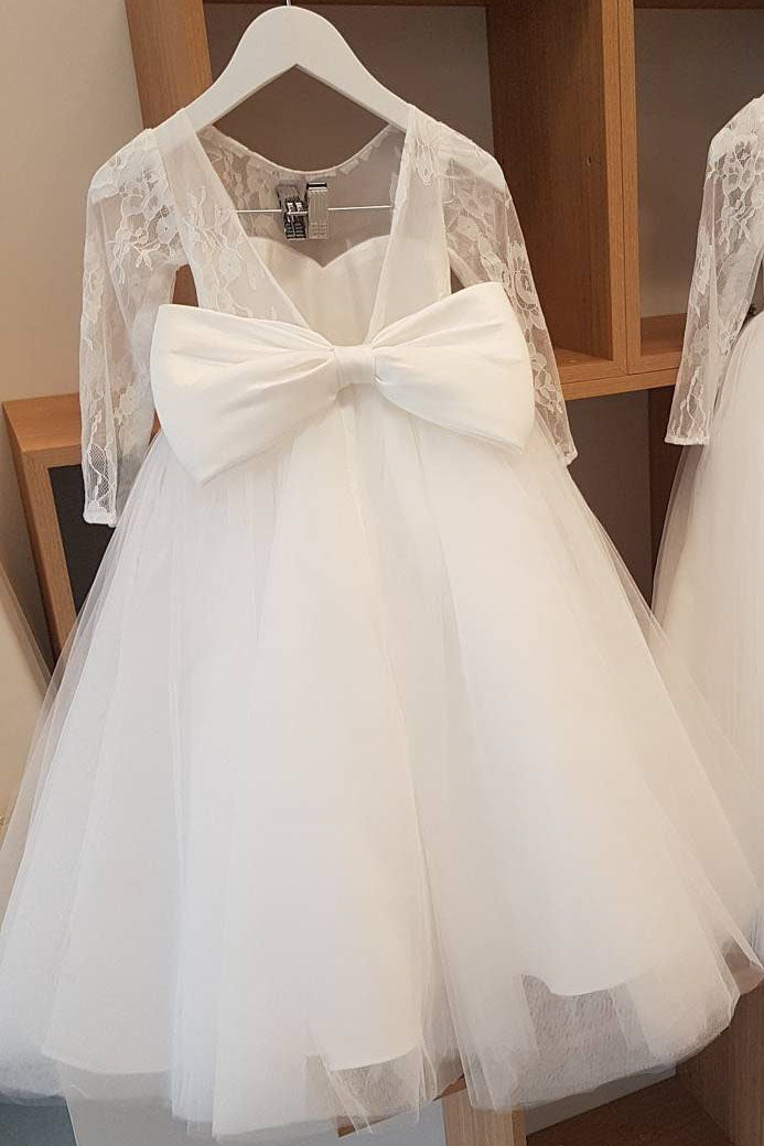 Ball Gown Long Sleeves Flower Girl Dress with Bow