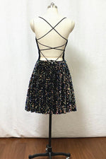 Tie Back Short Black Sequins Homecoming Dress