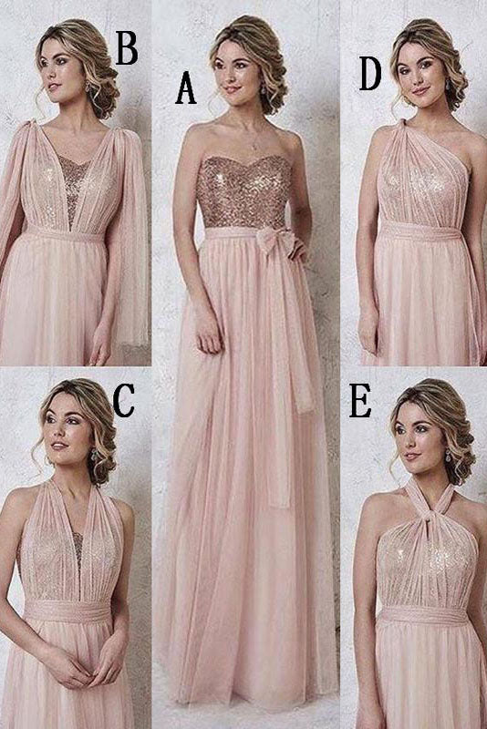 Convertible Rose Gold Long Bridesmaid Dress with Sequins FancyVestido Convertible Rose Gold Long Bridesmaid Dress with Sequins FancyVestido