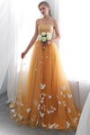 Orange Strapless Long Prom Dress with Butterflies