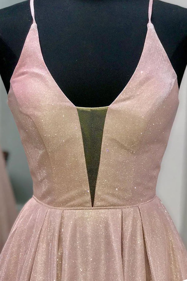Glitter Lace-up Blush Pink Long Prom Dress