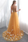 Orange Strapless Long Prom Dress with Butterflies