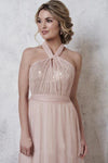 Convertible Rose Gold Long Bridesmaid Dress with Sequins