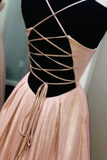 Glitter Lace-up Blush Pink Long Prom Dress