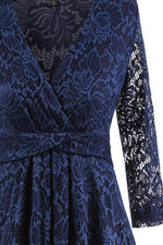 Asymmetry V-Neck Lace Navy Blue Party Dress