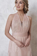 Convertible Rose Gold Long Bridesmaid Dress with Sequins