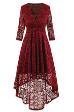 Asymmetry V-Neck Lace Navy Blue Party Dress