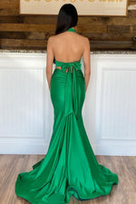 Green Halter Mermaid Long Prom Gown with Slit