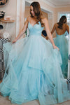 Princess Tiffany Blue Long Ball Gown with Ruffles