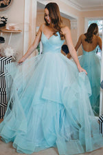 Princess Tiffany Blue Long Ball Gown with Ruffles