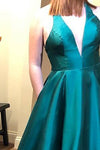 Halter V-Neck A-Line Teal Long Prom Dress