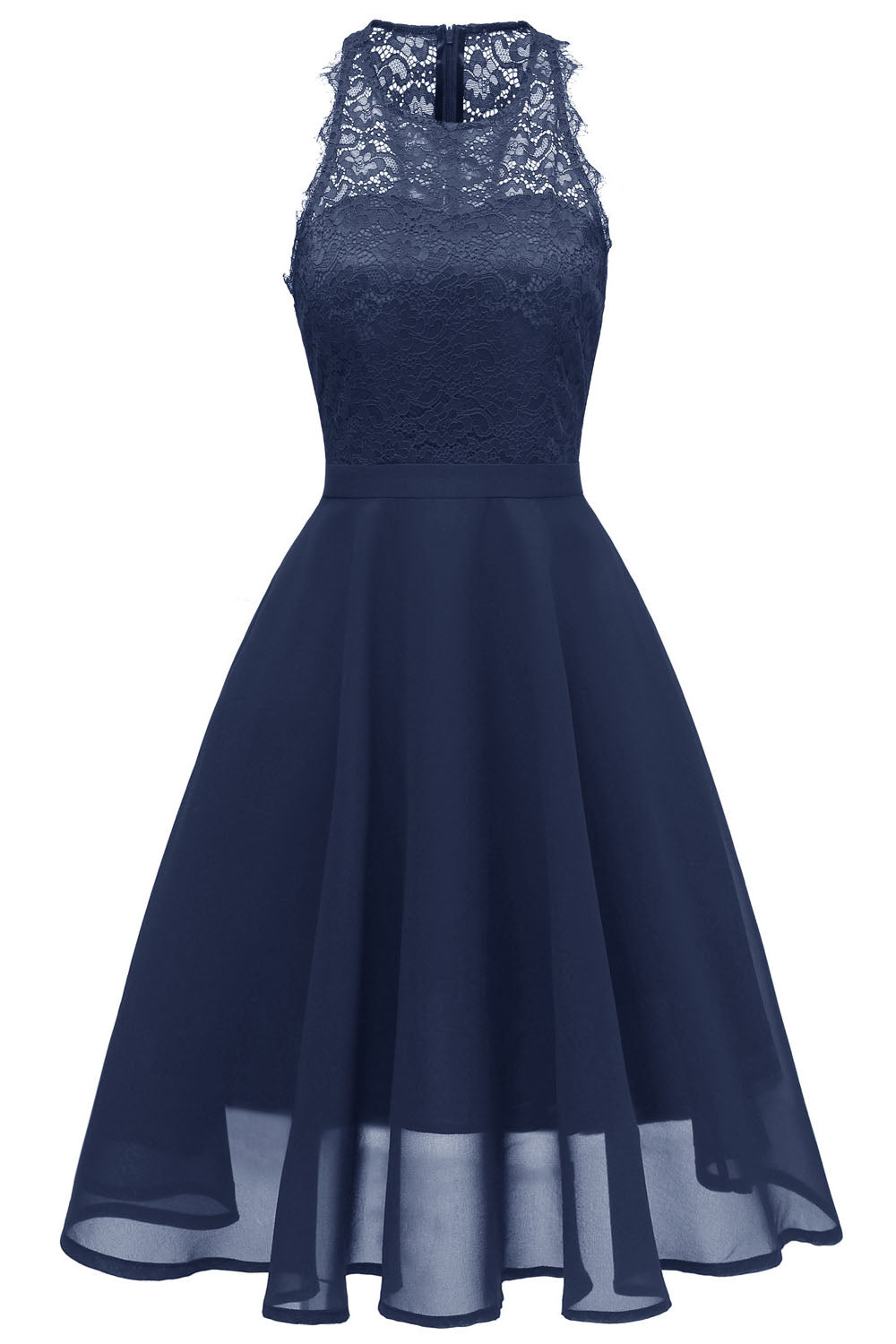 Sheer Sleeveless Chiffon Navy Blue Short Party Dress – FancyVestido
