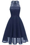 Sheer Sleeveless Chiffon Navy Blue Short Party Dress