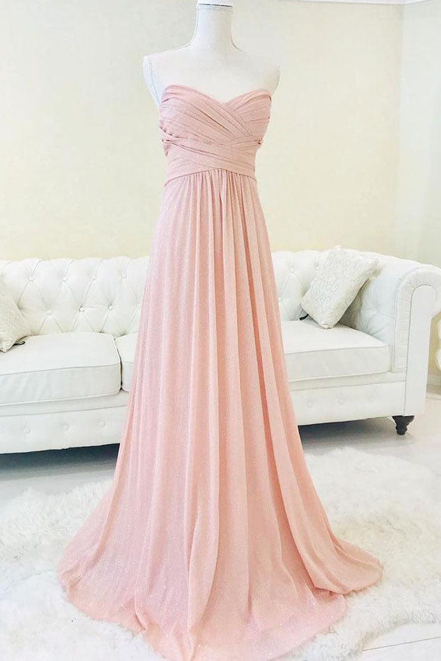 Sweetheart Pleated Pink Chiffon Long Bridesmaid Dress FancyVestido Sweetheart Pleated Pink Chiffon Long Bridesmaid Dress FancyVestido