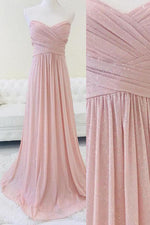 Sweetheart Pleated Pink Chiffon Long Bridesmaid Dress