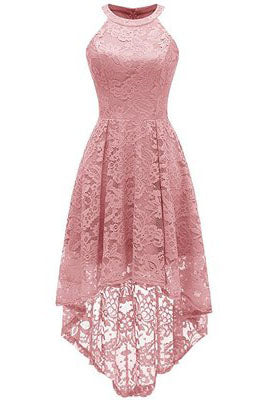 Halter Hi-Low Lace Beige Party Dress FancyVestido Halter Hi-Low Lace Beige Party Dress FancyVestido