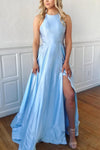 Light Sky Blue Long Prom Dress with Lace Up Back