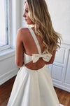 Long A-Line V-Neck White Wedding Gown with BowKnot