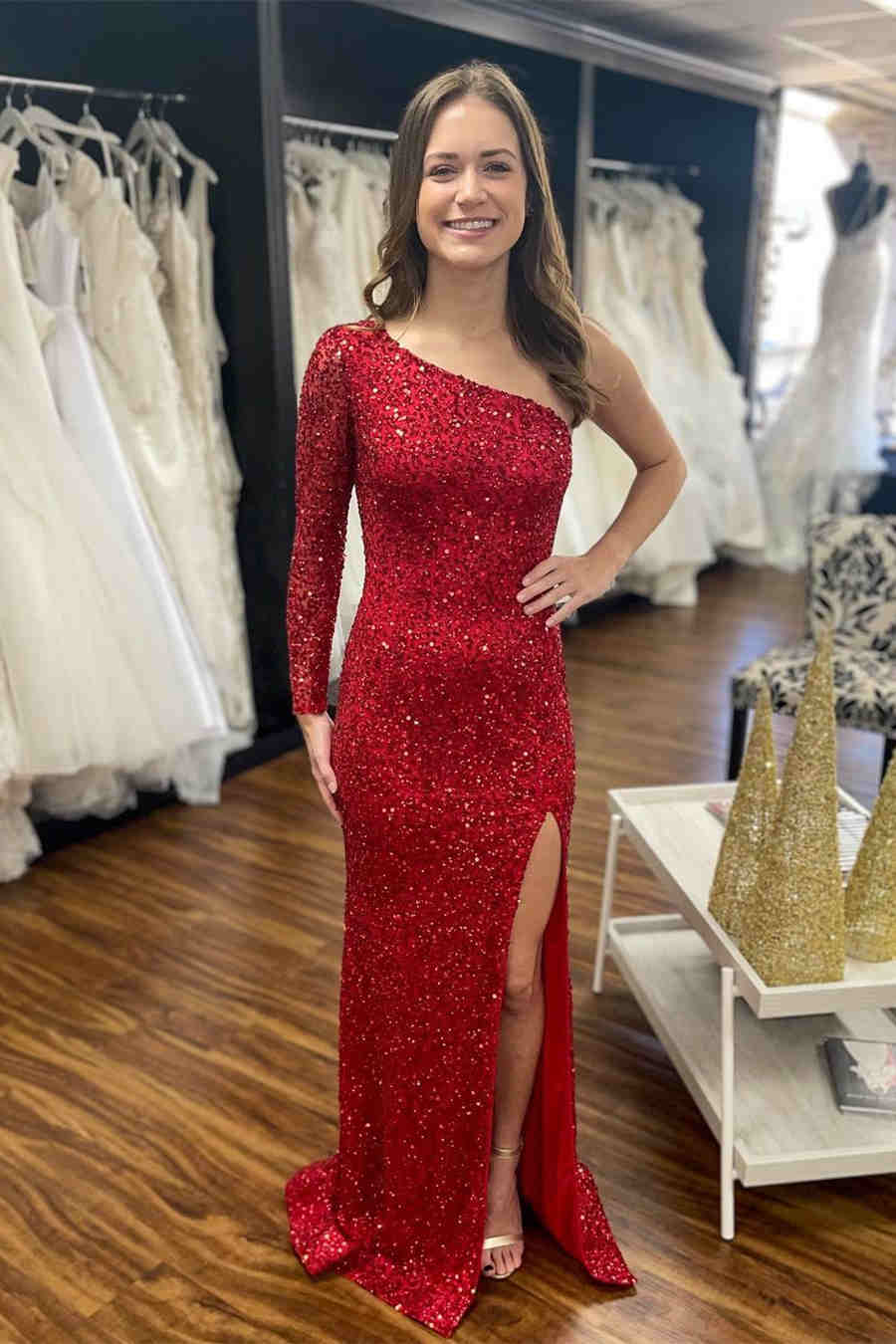 Sparkly Blue Sequind Long Sleeve Prom Dress FancyVestido Sparkly Blue Sequind Long Sleeve Prom Dress FancyVestido