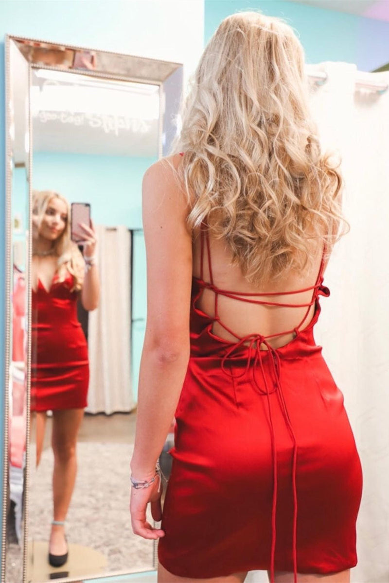 Double Straps Tight Red Short Homecoming Dress