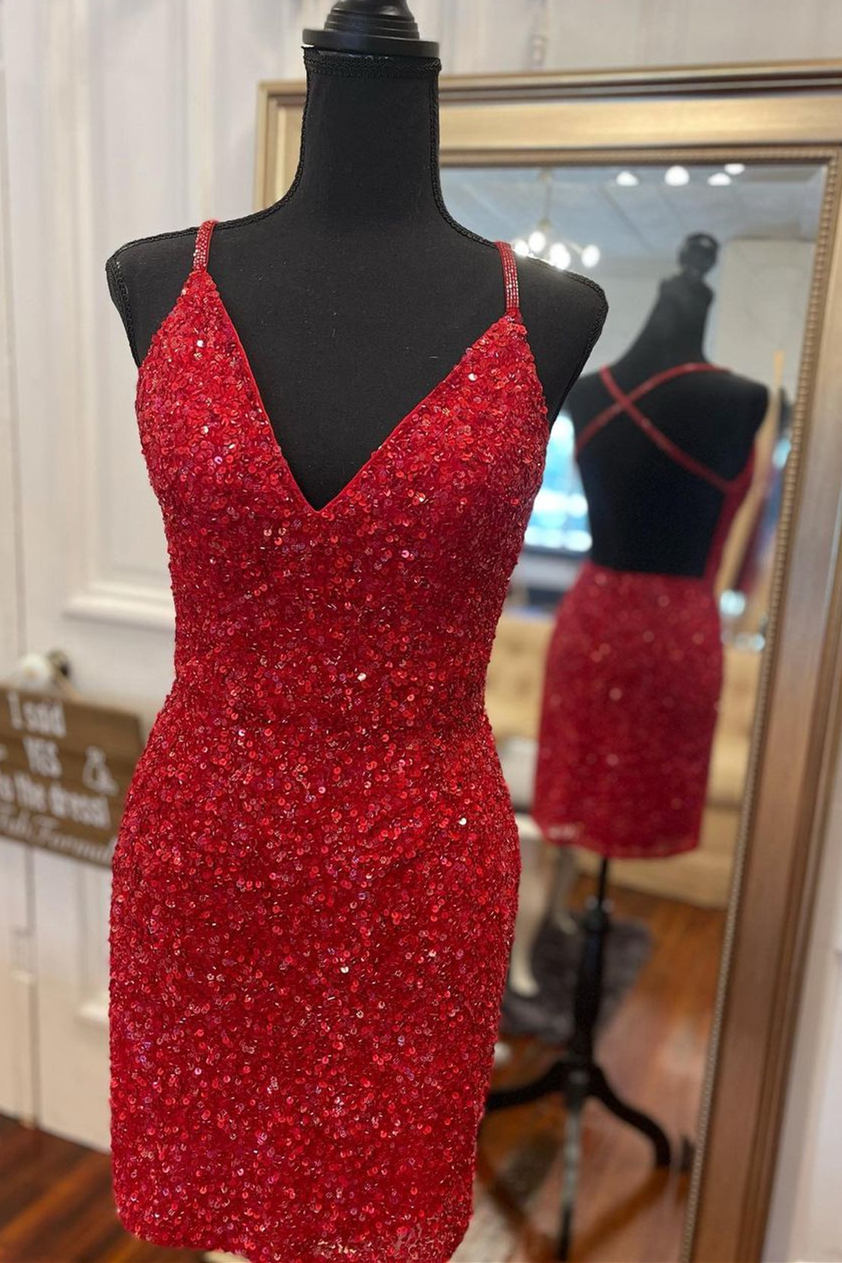 Tight V-Neck Red Mini Party Dress FancyVestido Tight V-Neck Red Mini Party Dress FancyVestido