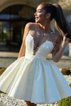 A-Line Illusion Neck Ivory Short Homecoming Dress with Beads