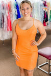 Lace-Up Orange Sequins Short Party Dress